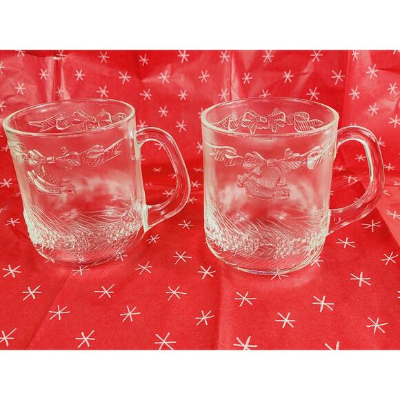 Duralex Noel Christmas Glass Coffee Mug Teacup 12oz Made in France 4" x2 Vintage - Picture 1 of 13